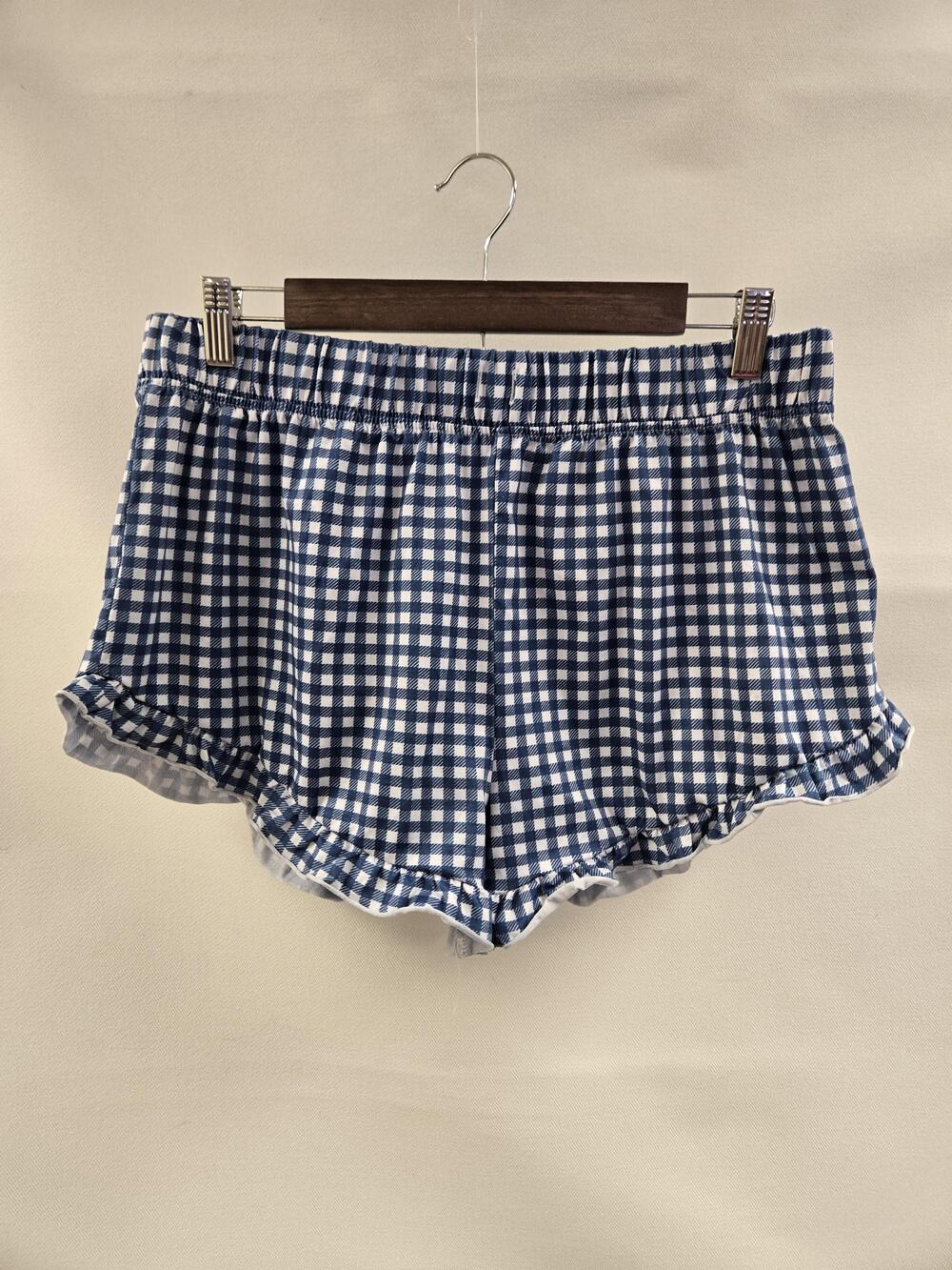 Simply Southern Sleep Shorts Womens Large Blue Check Capri Pajama Lounge Spandex